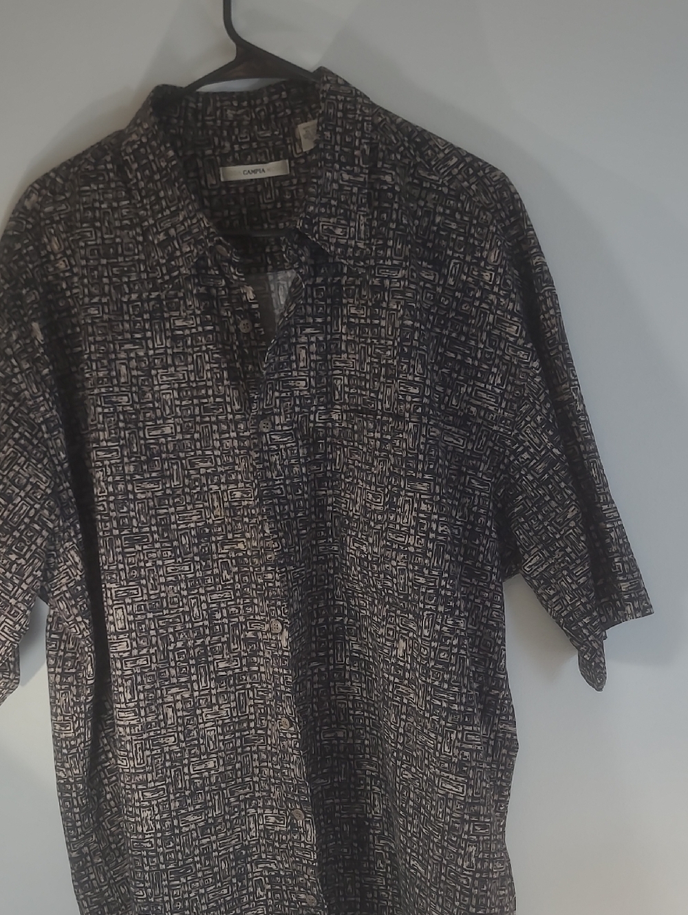 Campia Moda Mens Black Geo-Print XXL Short Sleeve Button-Down Shirt